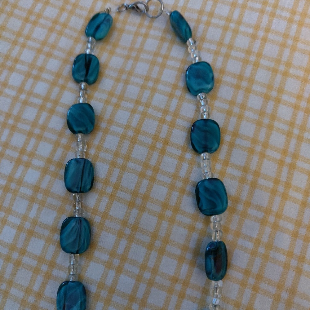 Aqua Blue Necklace w Charm